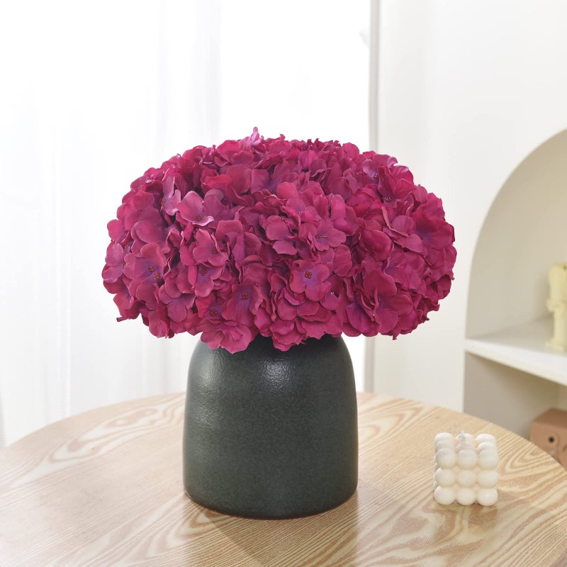 LUSHIDI Silk Hydrangea Heads with Stems Artificial Flowers Heads for Home Wedding Decor,Pack of 10 (Fuschia) - Image 3